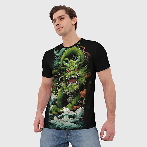 Мужская футболка Зеленый дракон символ года / 3D-принт – фото 3