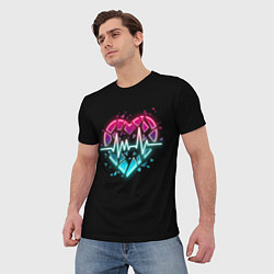 Футболка мужская Разбитое сердце с линией пульса со свечением, цвет: 3D-принт — фото 2