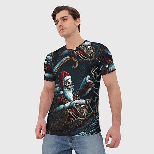 Мужская футболка Новогодний патерн со скелетом Санты / 3D-принт – фото 3