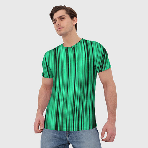 Мужская футболка Абстракция полосы зелёные / 3D-принт – фото 3