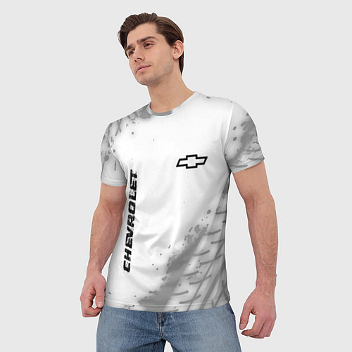 Мужская футболка Chevrolet speed на светлом фоне со следами шин вер / 3D-принт – фото 3