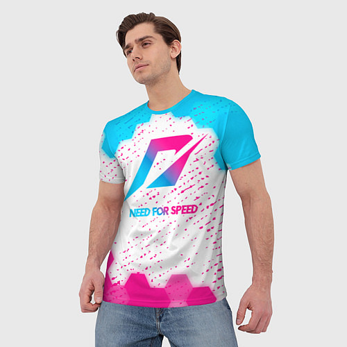 Мужская футболка Need for Speed neon gradient style / 3D-принт – фото 3
