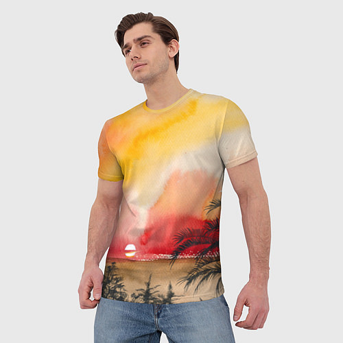 Мужская футболка Тропический закат акварель / 3D-принт – фото 3