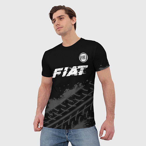 Мужская футболка Fiat speed на темном фоне со следами шин посередин / 3D-принт – фото 3