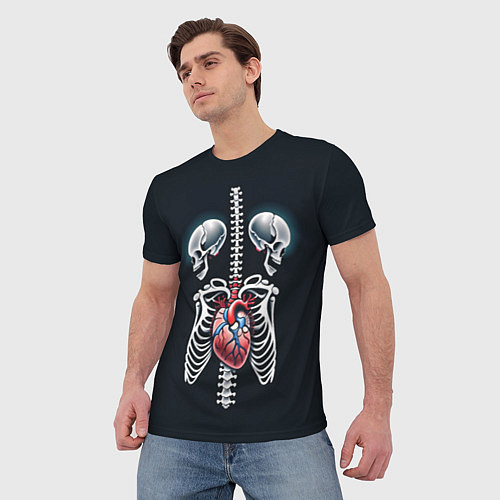Мужская футболка Два сросшихся скелета и сердце / 3D-принт – фото 3