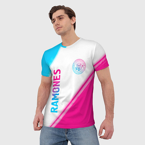 Мужская футболка Ramones neon gradient style вертикально / 3D-принт – фото 3