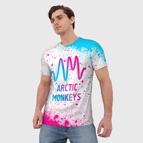 Мужская футболка Arctic Monkeys neon gradient style / 3D-принт – фото 3