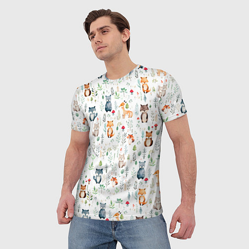 Мужская футболка Акварельные сказочные лесные звери от нейросети - / 3D-принт – фото 3