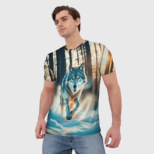 Мужская футболка Волк в темном лесу / 3D-принт – фото 3
