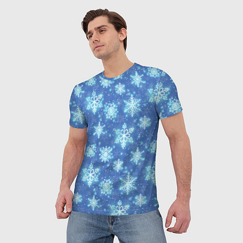 Мужская футболка Pattern with bright snowflakes / 3D-принт – фото 3