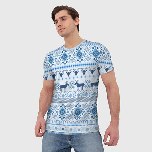 Мужская футболка Blue sweater with reindeer / 3D-принт – фото 3