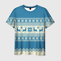 Футболка мужская Sweater with deer on a blue background, цвет: 3D-принт