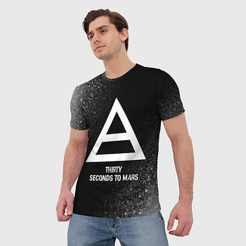 Мужская футболка Thirty Seconds to Mars glitch на темном фоне / 3D-принт – фото 3