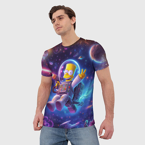 Мужская футболка Барт Симпсон с лазерным пистолетом в космосе / 3D-принт – фото 3