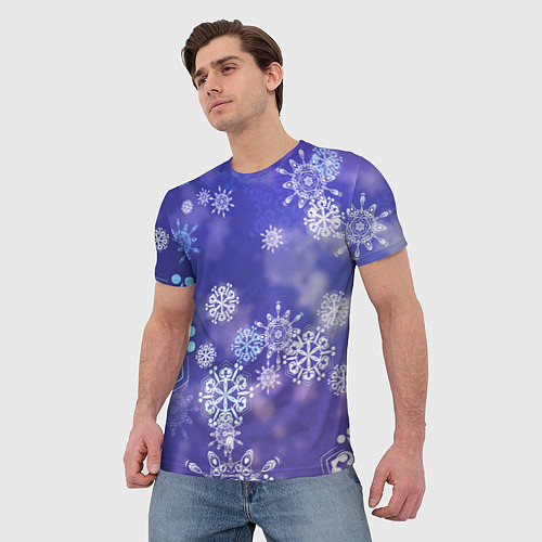 Мужская футболка Крупные снежинки на фиолетовом / 3D-принт – фото 3