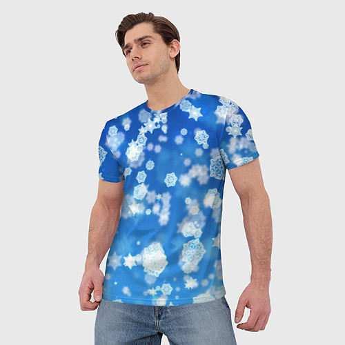 Мужская футболка Декоративные снежинки на синем / 3D-принт – фото 3