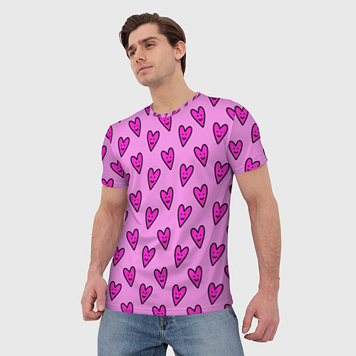 Мужская футболка Розовые сердечки каракули / 3D-принт – фото 3