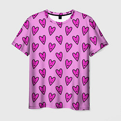Футболка мужская Розовые сердечки каракули, цвет: 3D-принт