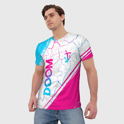 Мужская футболка Doom neon gradient style вертикально / 3D-принт – фото 3