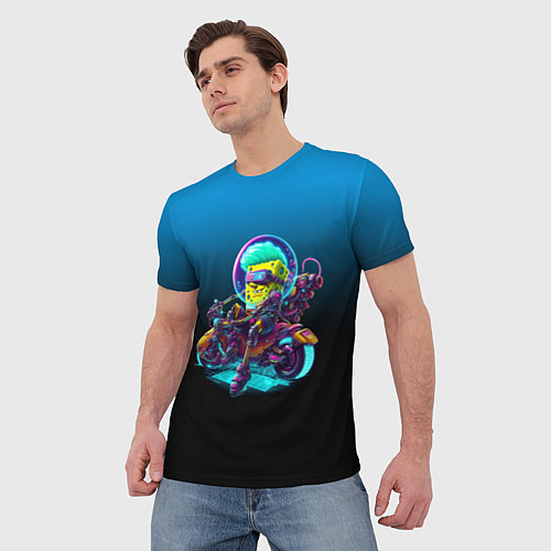 Мужская футболка Губка Боб на мотоцикле - киберпанк - нейросеть / 3D-принт – фото 3