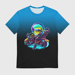 Футболка мужская Губка Боб на мотоцикле - киберпанк - нейросеть, цвет: 3D-принт