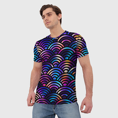 Мужская футболка Разноцветные волны-чешуйки / 3D-принт – фото 3