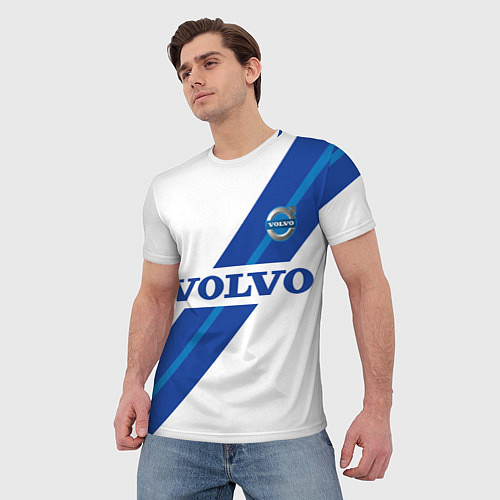 Мужская футболка Volvo - white and blue / 3D-принт – фото 3