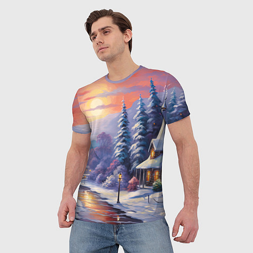 Мужская футболка Заснеженный новогодний лес чудес / 3D-принт – фото 3