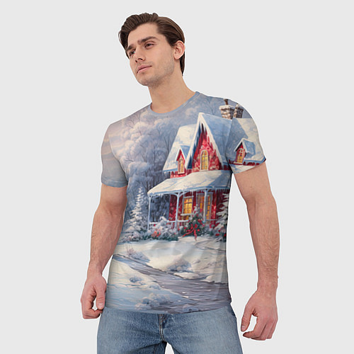 Мужская футболка Новогодний снежный дом / 3D-принт – фото 3