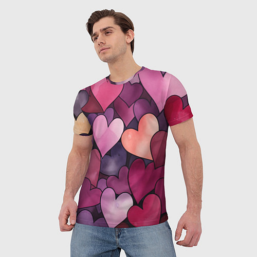 Мужская футболка Много акварельных сердец / 3D-принт – фото 3