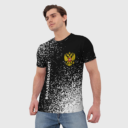 Мужская футболка Воллейболист из России и герб РФ вертикально / 3D-принт – фото 3