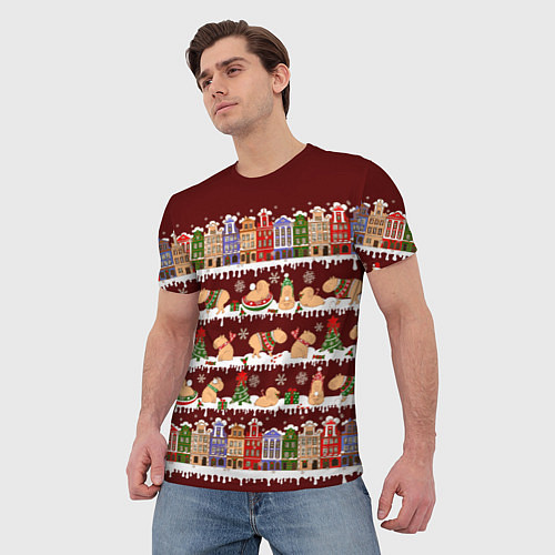 Мужская футболка Капибара с семьей зимой / 3D-принт – фото 3