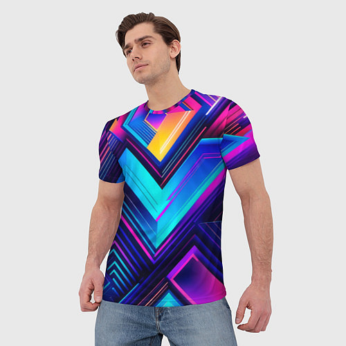 Мужская футболка Геометрическая неоновая абстракция / 3D-принт – фото 3