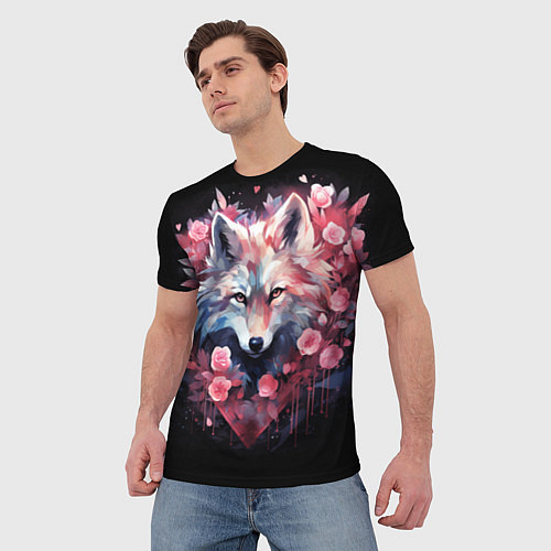 Мужская футболка Белый романтичный волк / 3D-принт – фото 3