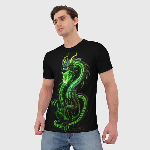 Мужская футболка Светящийся зеленый дракон 2024 / 3D-принт – фото 3