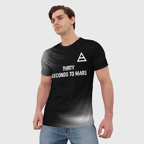 Мужская футболка Thirty Seconds to Mars glitch на темном фоне посер / 3D-принт – фото 3
