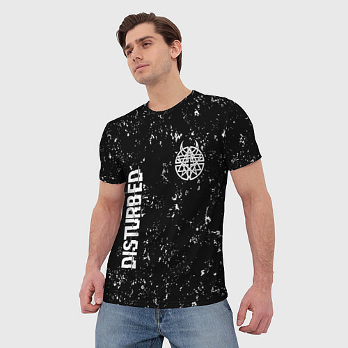 Мужская футболка Disturbed glitch на темном фоне вертикально / 3D-принт – фото 3
