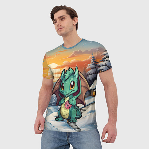 Мужская футболка Милый дракончик зеленый / 3D-принт – фото 3