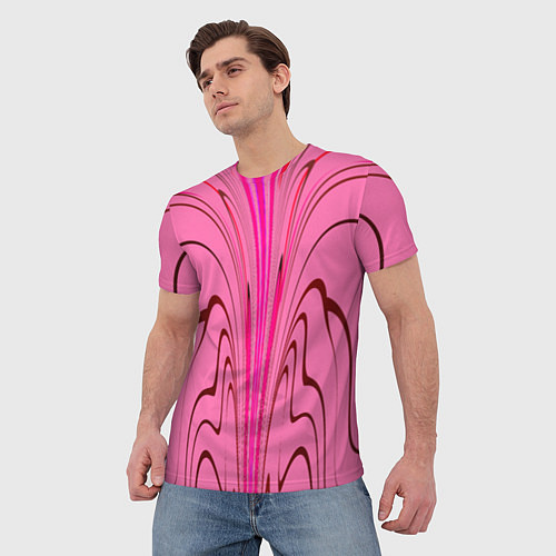 Мужская футболка Плавные линии на розовом фоне / 3D-принт – фото 3