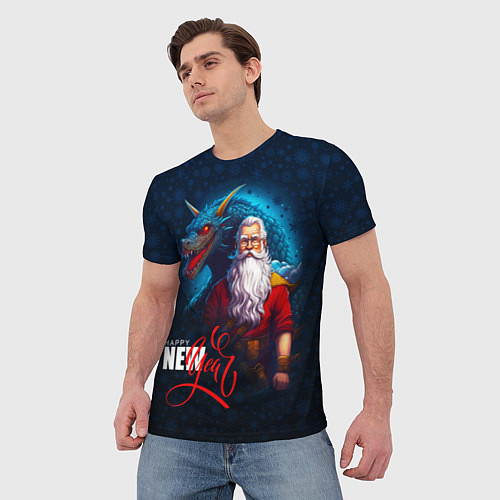 Мужская футболка Санта Клаус и дракон / 3D-принт – фото 3