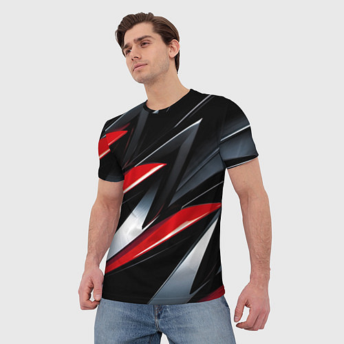 Мужская футболка Red black abstract / 3D-принт – фото 3