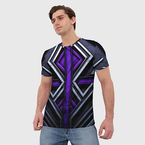 Мужская футболка Фиолетовые вставки на черном фоне / 3D-принт – фото 3