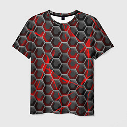 Футболка мужская Красные узоры шестиугольник, цвет: 3D-принт