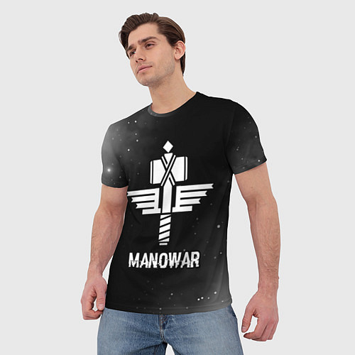 Мужская футболка Manowar glitch на темном фоне / 3D-принт – фото 3