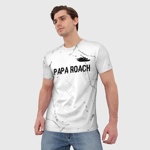 Мужская футболка Papa Roach glitch на светлом фоне посередине / 3D-принт – фото 3