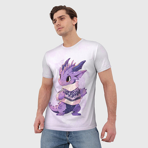 Мужская футболка Милый фиолетовый дракон / 3D-принт – фото 3