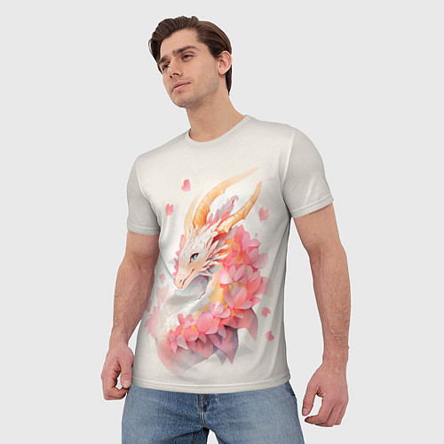 Мужская футболка Милый розовый дракон / 3D-принт – фото 3