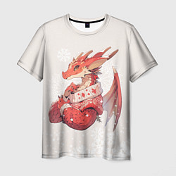 Футболка мужская Красный дракон в свитере, цвет: 3D-принт
