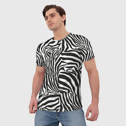 Мужская футболка Шкура зебры черно - белая графика / 3D-принт – фото 3