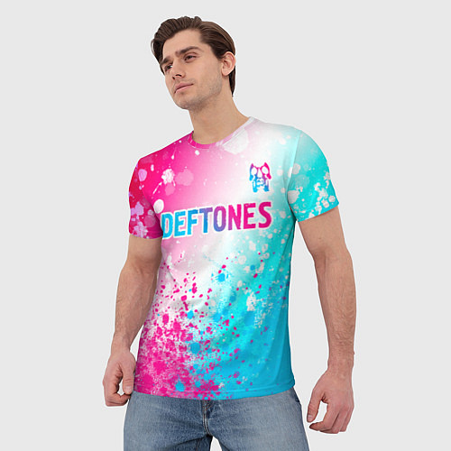 Мужская футболка Deftones neon gradient style посередине / 3D-принт – фото 3